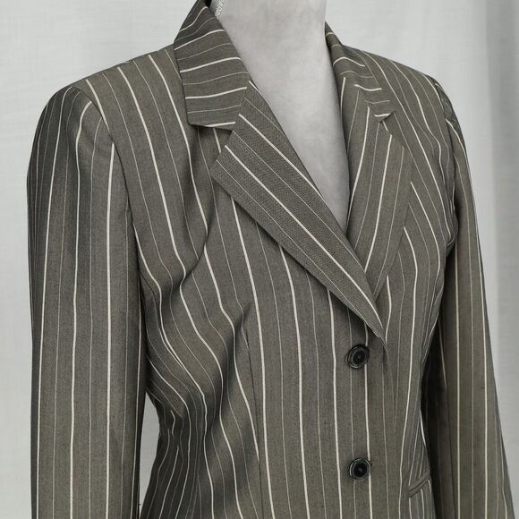 Anne Klein 2 Jacket Womens 4 Gray Stripe Lined Blazer Pockets Career - Picture 7 of 16